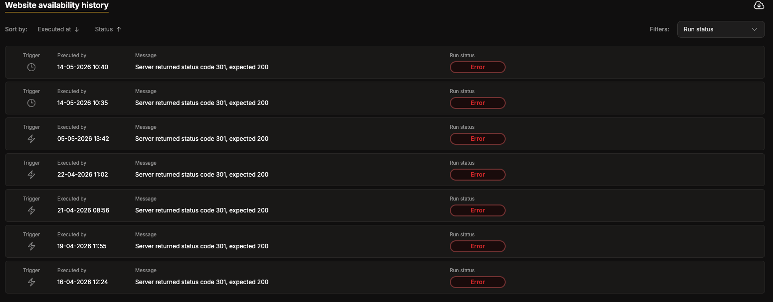 Runs status
