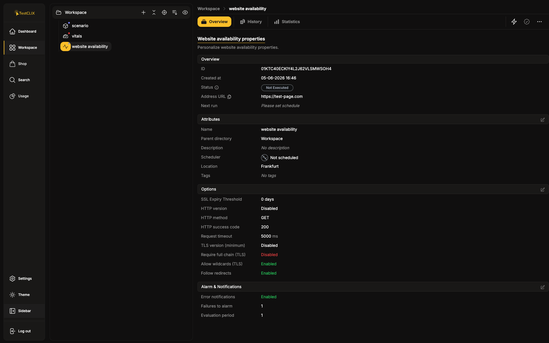 Website Availability statuses