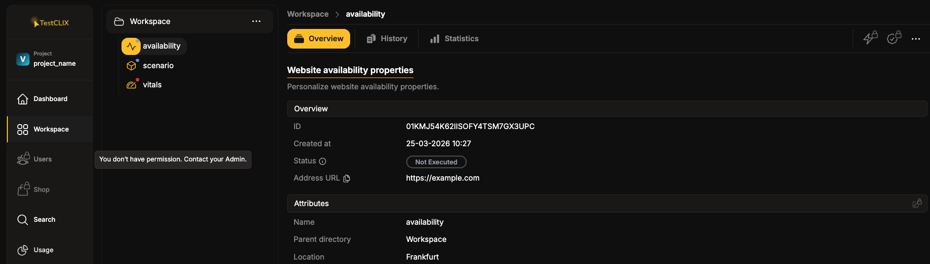 Blocked action with permission tooltip