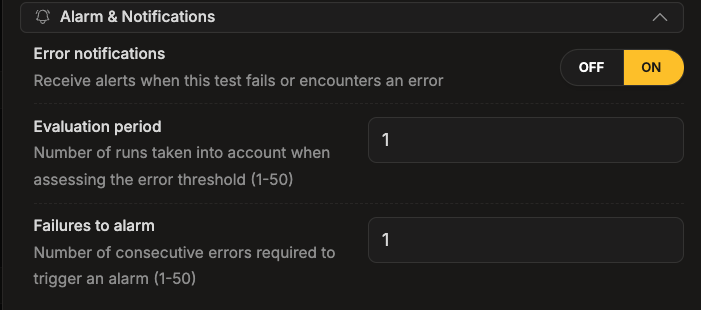 Error notification configuration