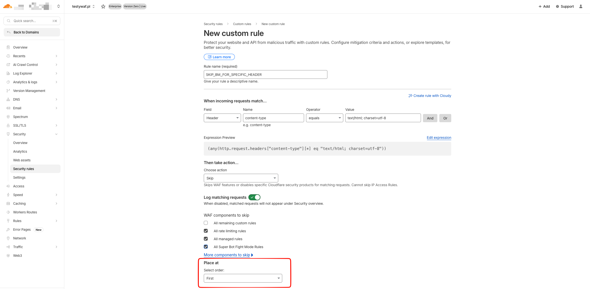 Cloudflare rule ordering