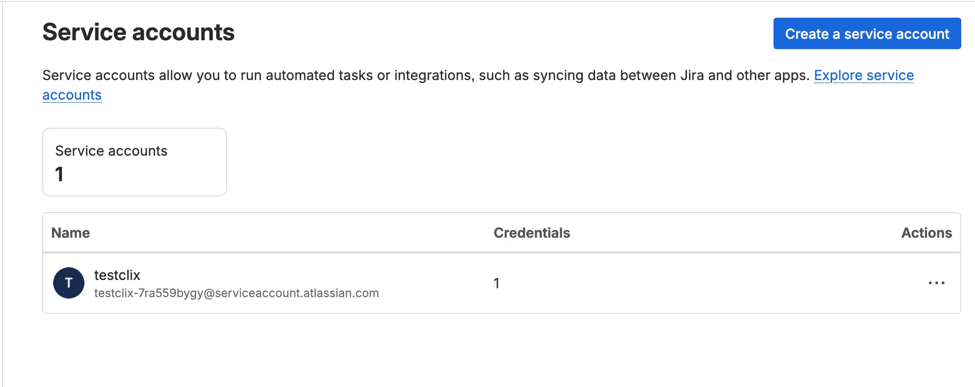 Create a service account button