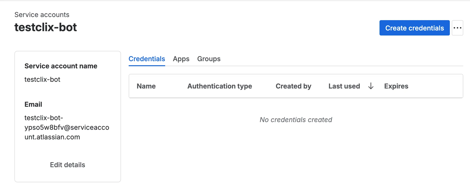 Create credentials button