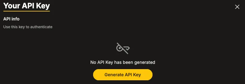 Generate API key view