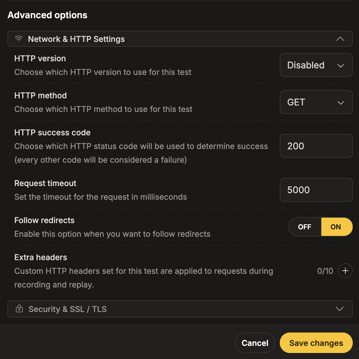 Network & HTTP Settings subsection