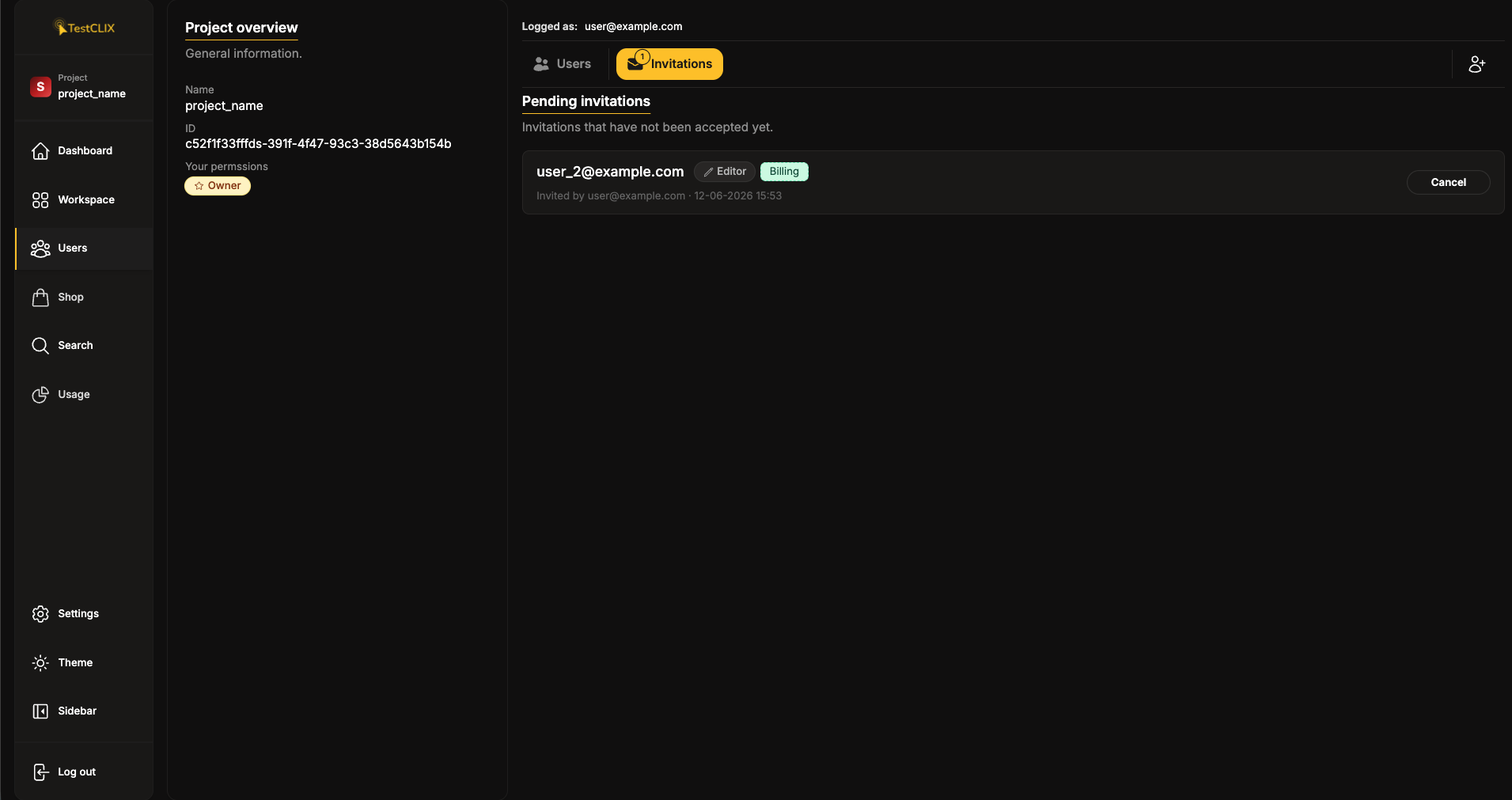 Invitations tab with pending invitations