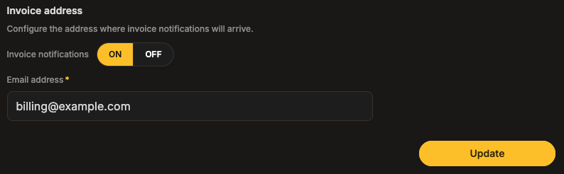nvoice notifications configuration view