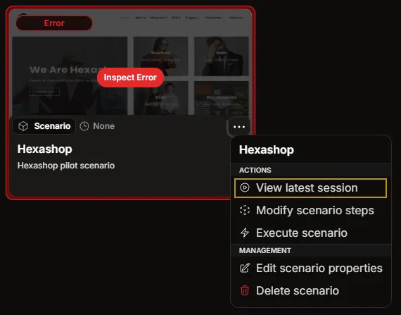 Session Player entry point in Scenario Dropdowns