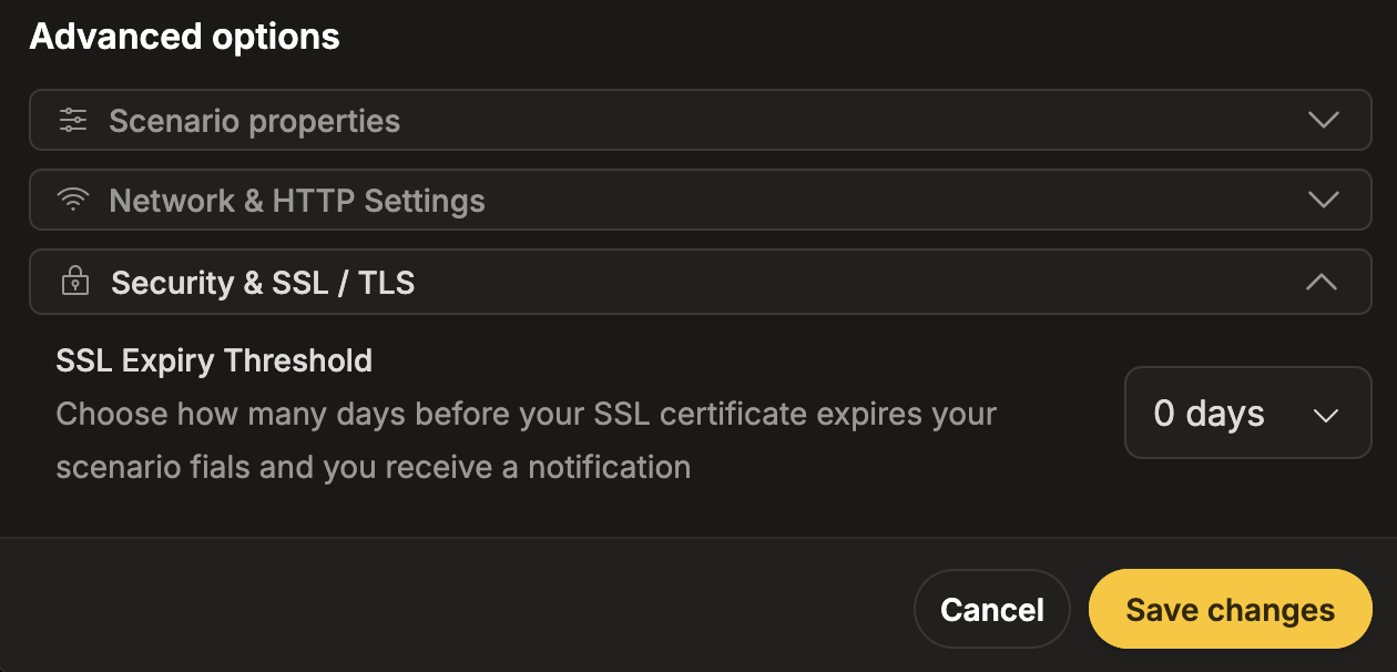 Security & SSL / TLS configuration fields