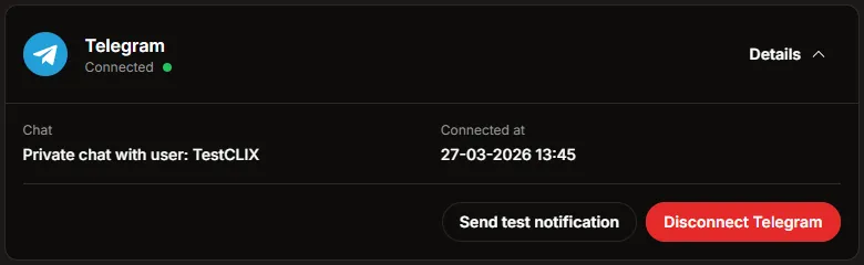 Telegram private chat connected