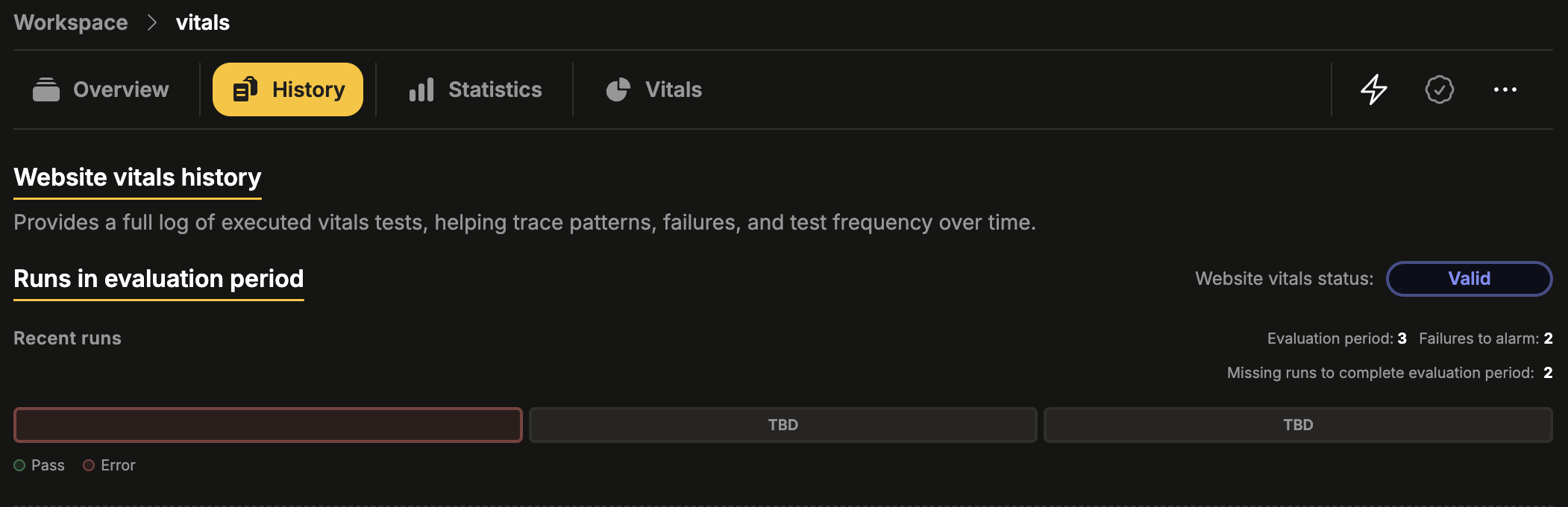 Website Vitals runs in evaluation period