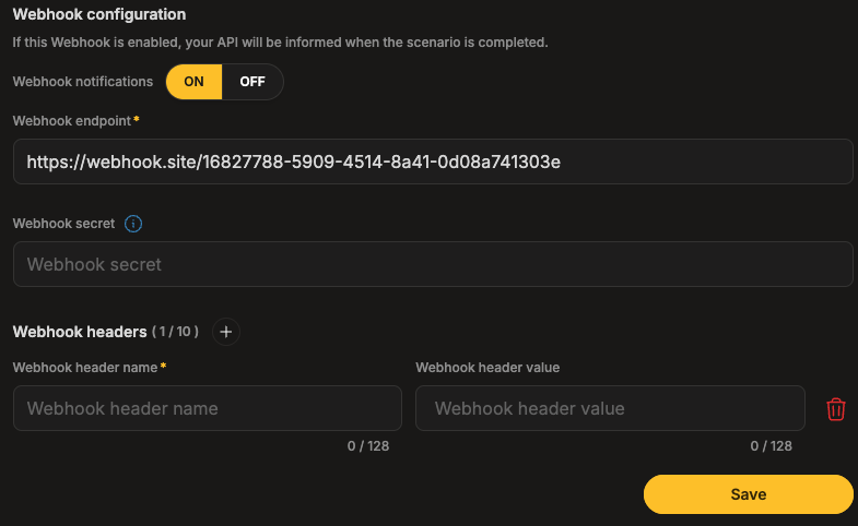 Webhook configuration view